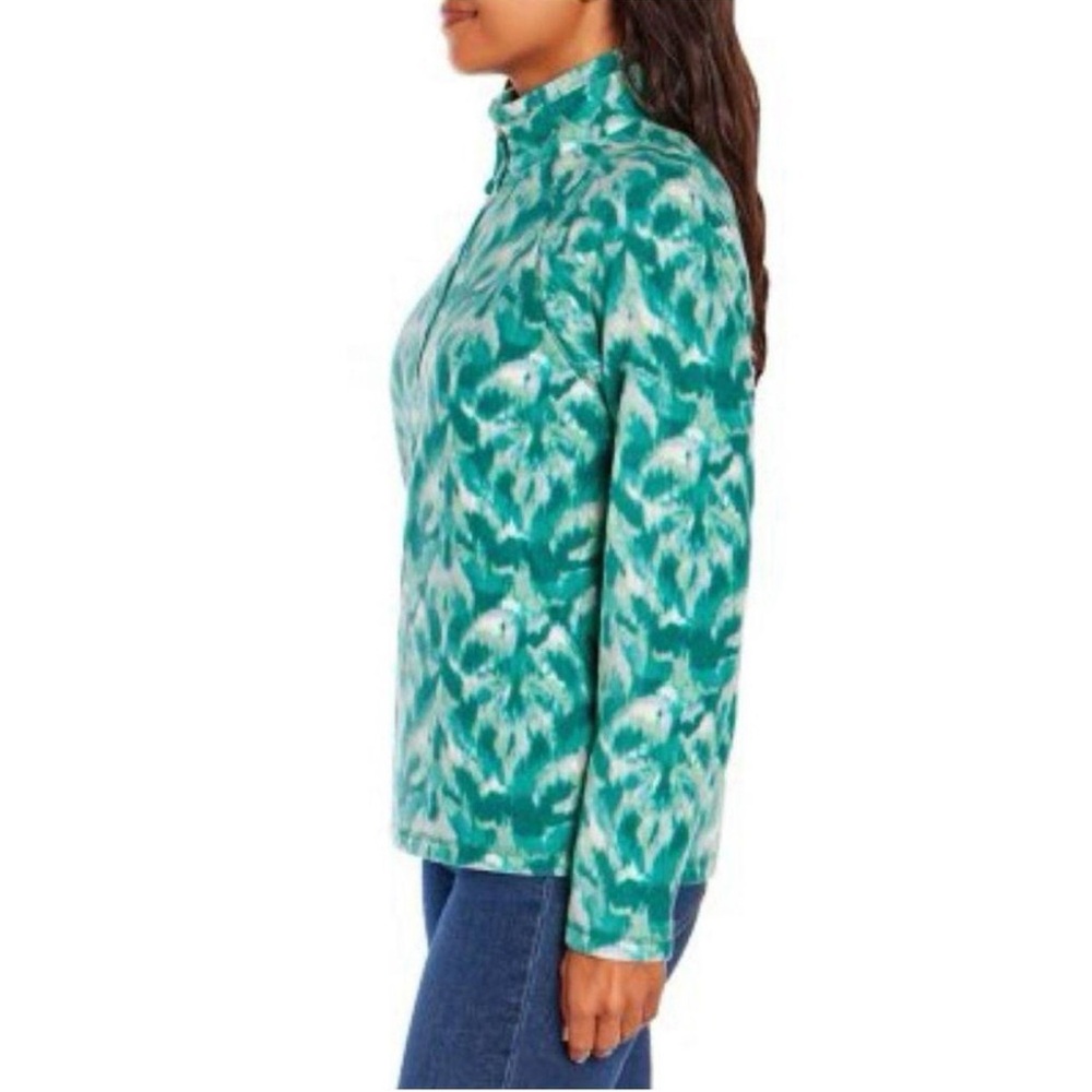 Eddie Bauer 1/4 Zip Polar Fleece Pullover in Turquoise Leaf Ikat Sz Large - Picture 2 of 10